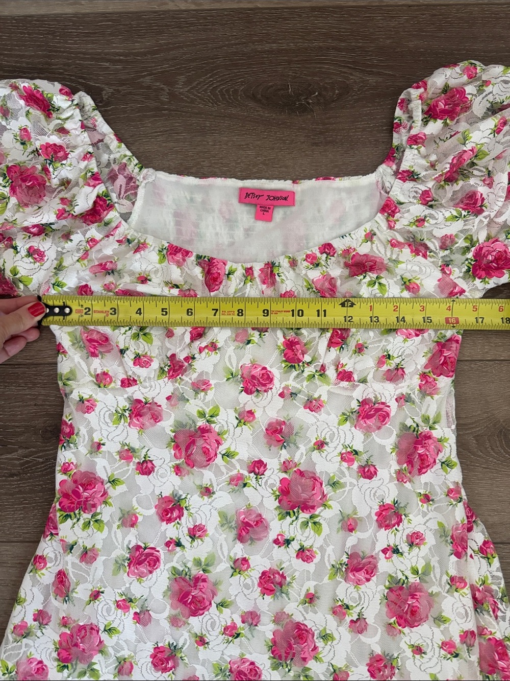 Betsey Johnson Goldie Floral Mini Dress Puff Sleeve Smocked Y2K Large - Picture 13 of 13